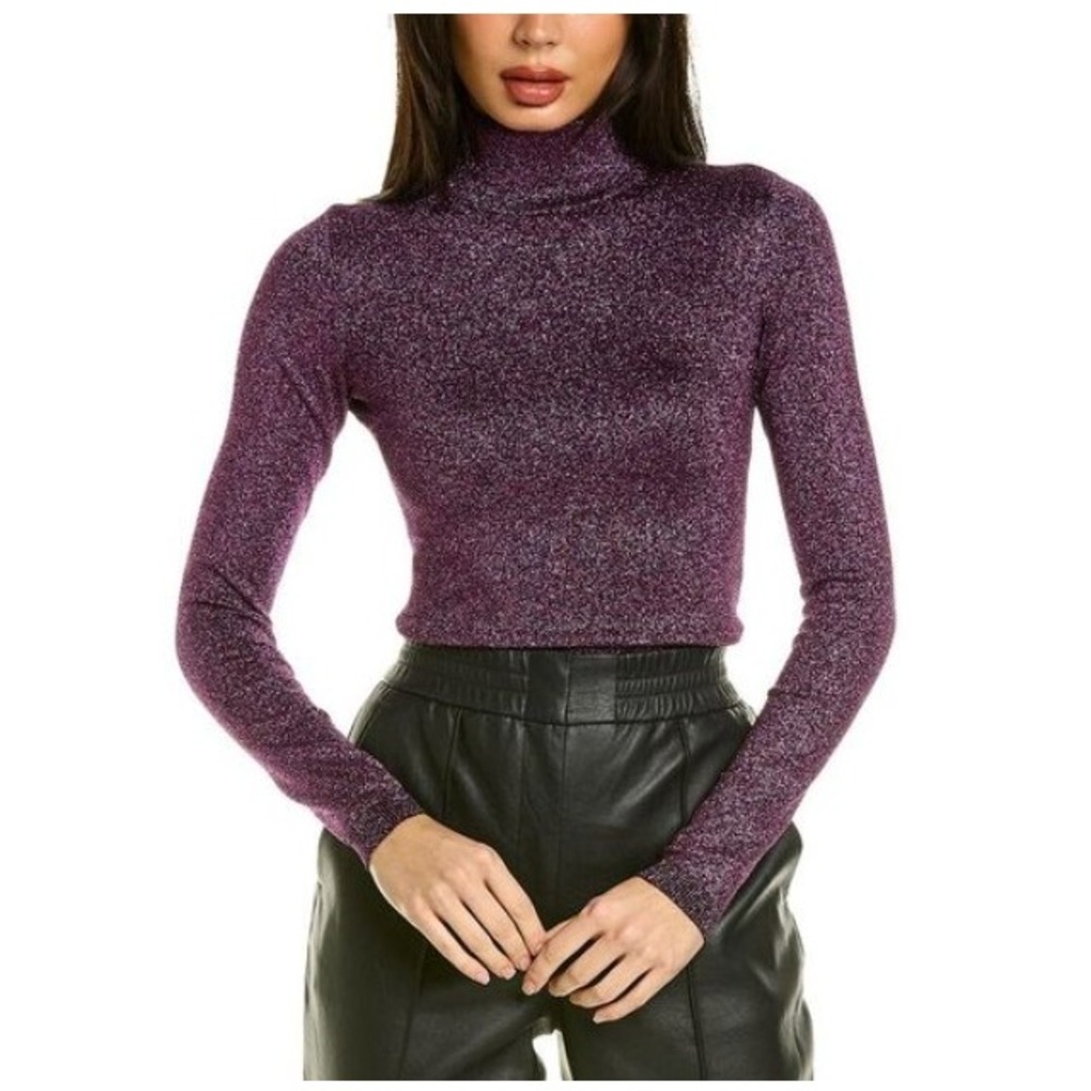 Express‎ NWT Fitted Tee Bodysuit XS Extra Small Purple Sparkle Long Sleeve